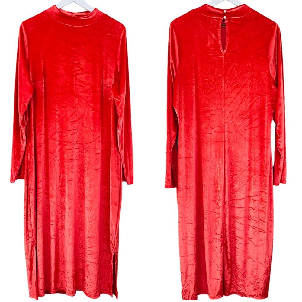 8. PLUS Lane Bryant‎ NEW Poppy Red Velvet Side Slit Column Midi Dress Size 2X